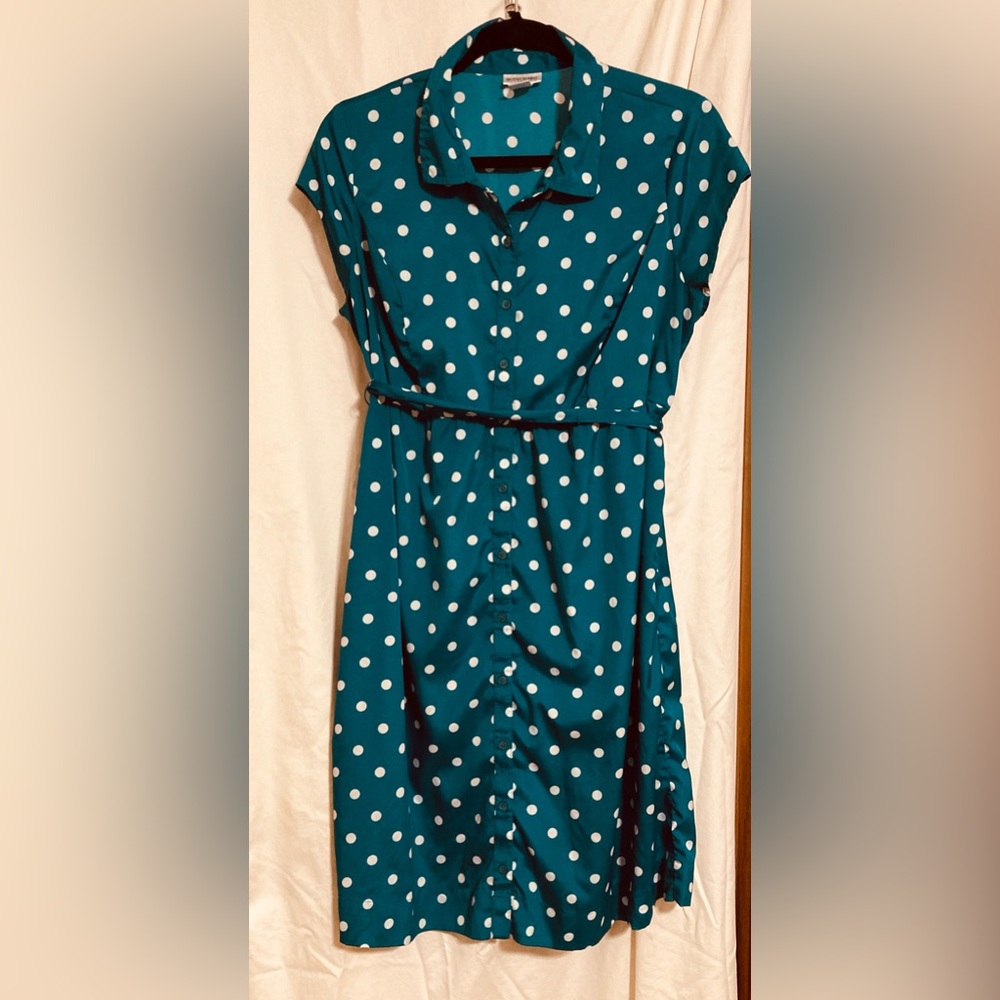 MOTHERHOOD Maternity Teal and Polka Dot Summer Shirtdress sz Large